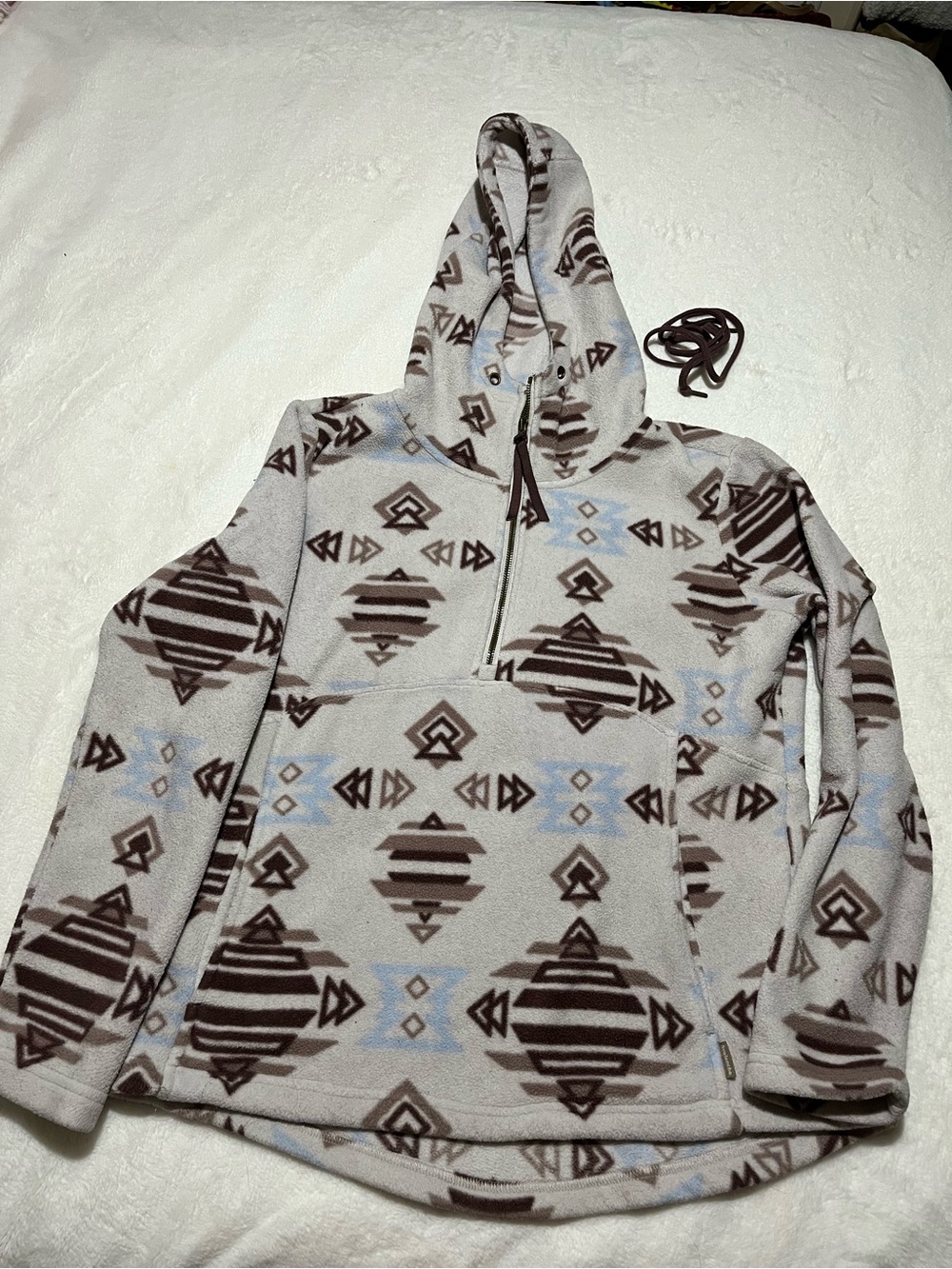 Avalanche  Hooded Fleece Pullover in Light Gray with Geometric Print